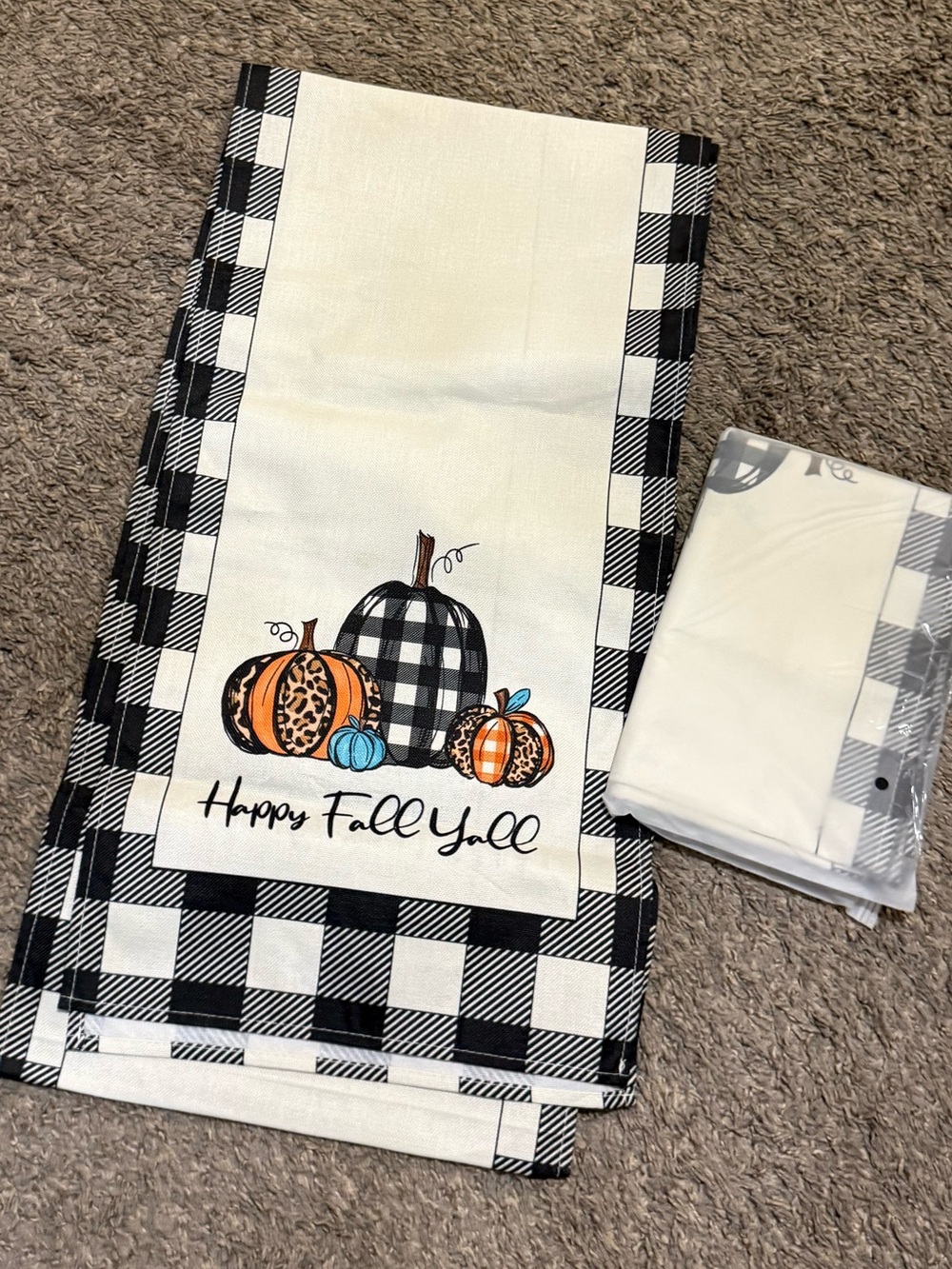 Black Buffalo Check NWT 'Happy Fall Y'all' table runner x 2